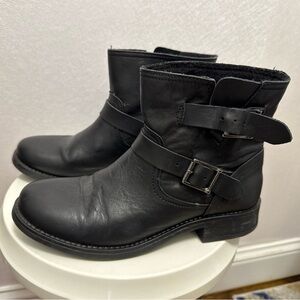 Pieces Leather Ankle Moto Biker Boots With Buckles Size 37